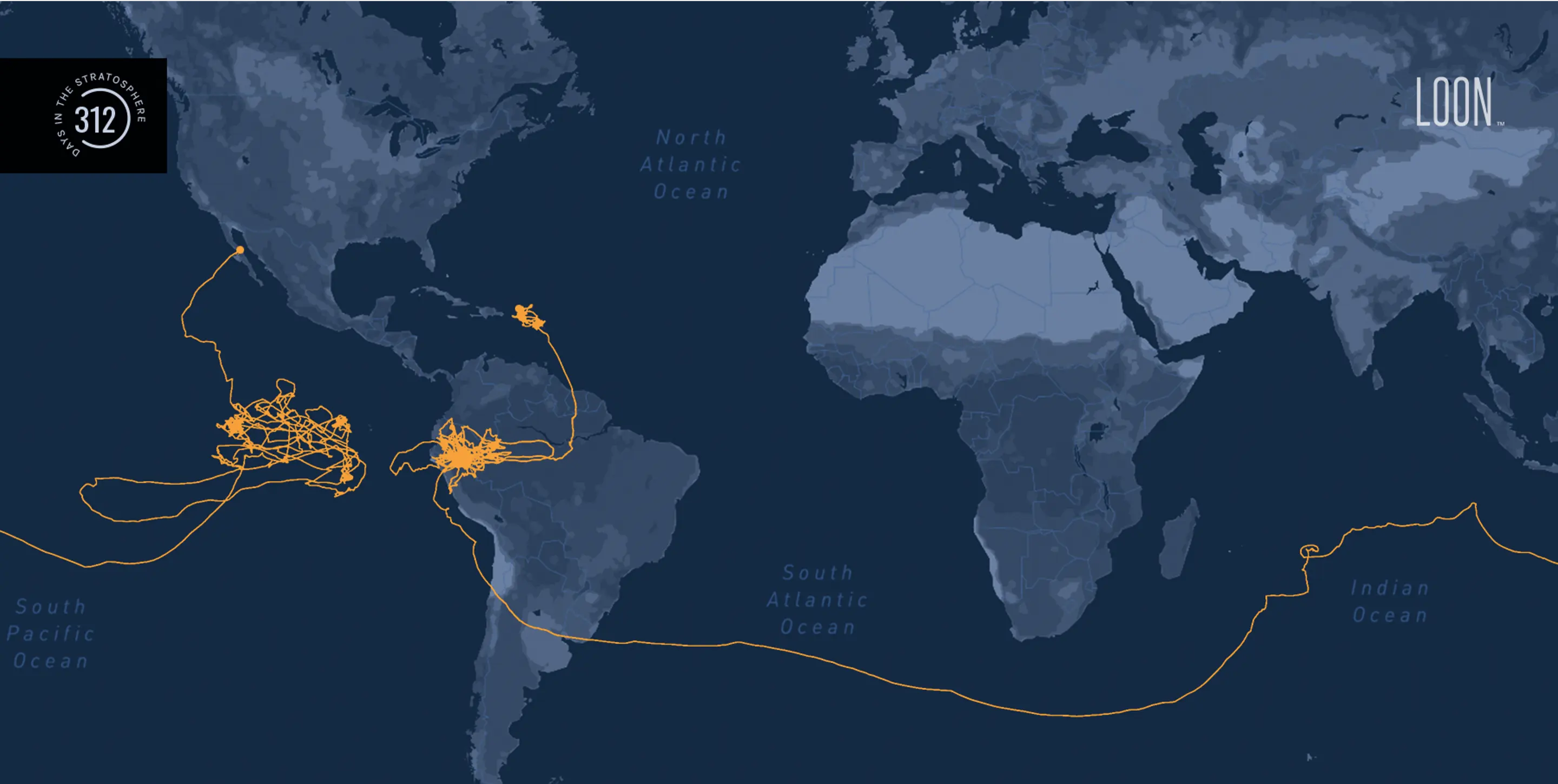 Loon's record breaking 312 day flight path